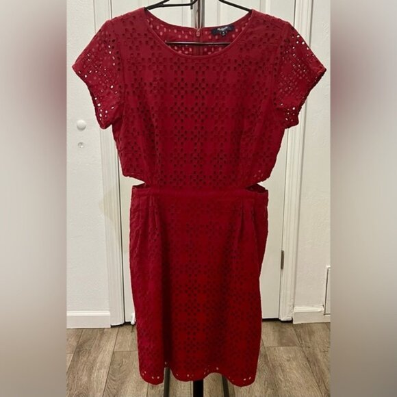 Madewell Eyelet Happening Cutout Sides Red Mini Dress Women’s size 6